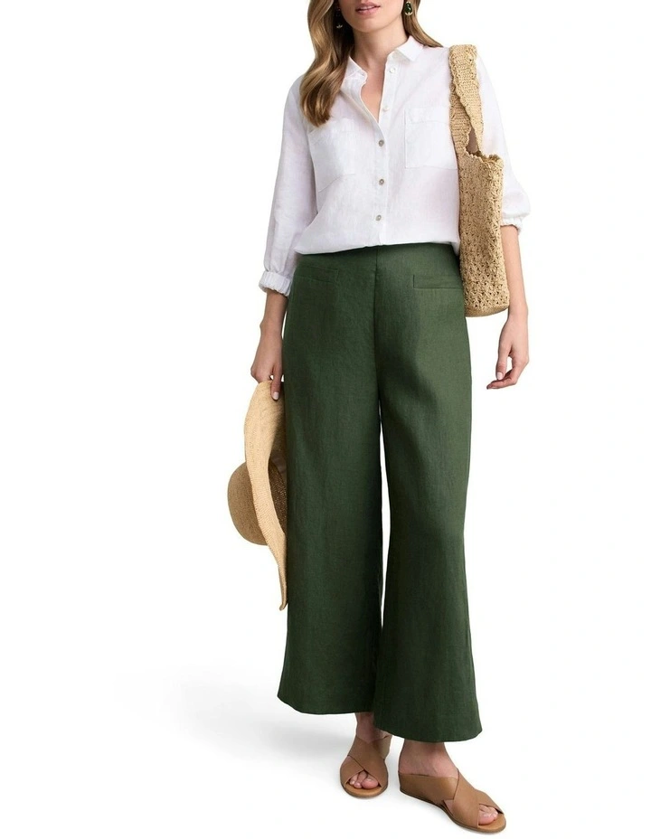 7/8th French Linen Pant in Dark Khaki image 2