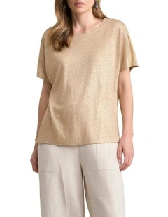 Gold Foil Linen Tee in Soft Gold