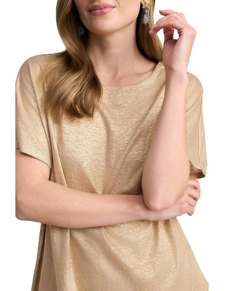 Gold Foil Linen Tee in Soft Gold image 3