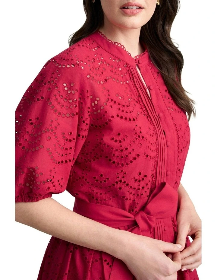 Cotton Broderie Dress in Brick Red image 2