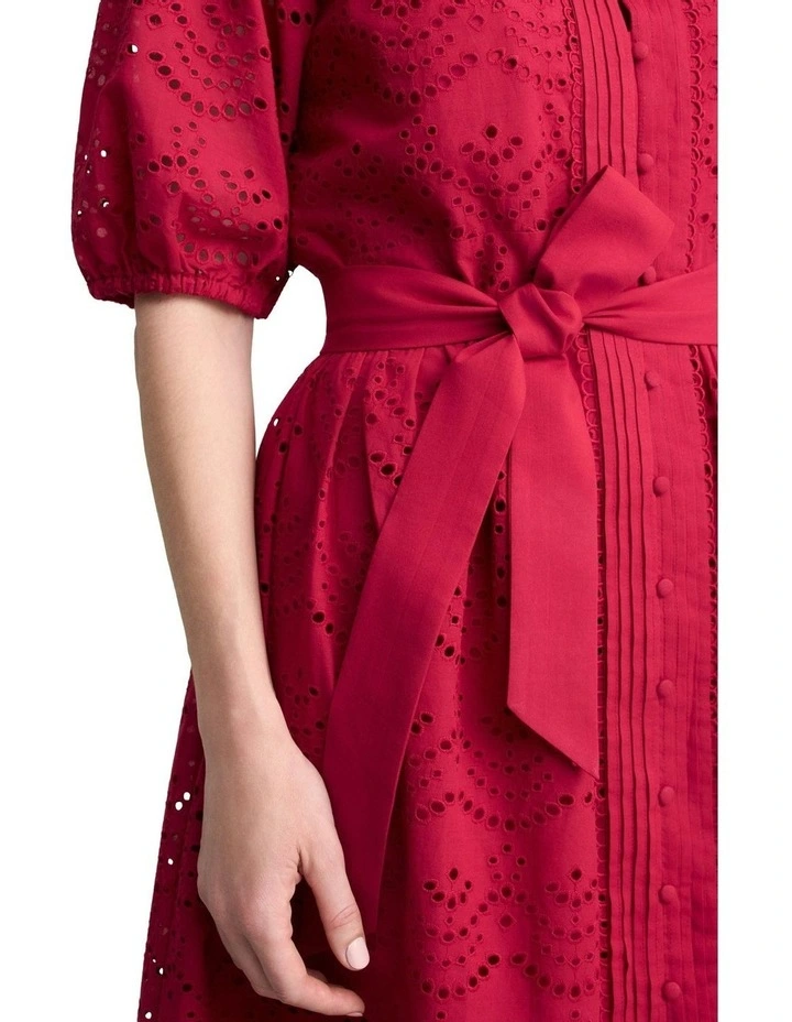 Cotton Broderie Dress in Brick Red image 3