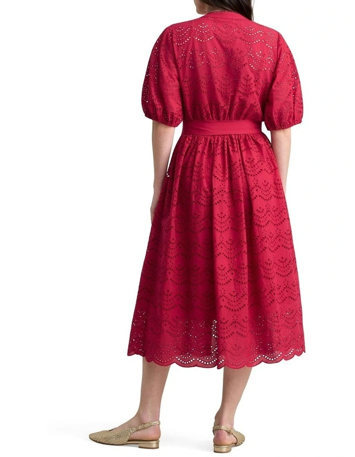 Cotton Broderie Dress in Brick Red image 4