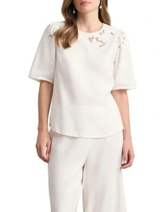 Embroidered Blouse in Warm White