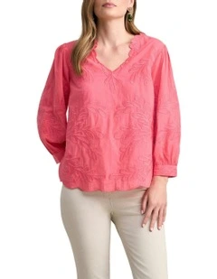 Embroidered Cotton Blouse in Camellia Rose
