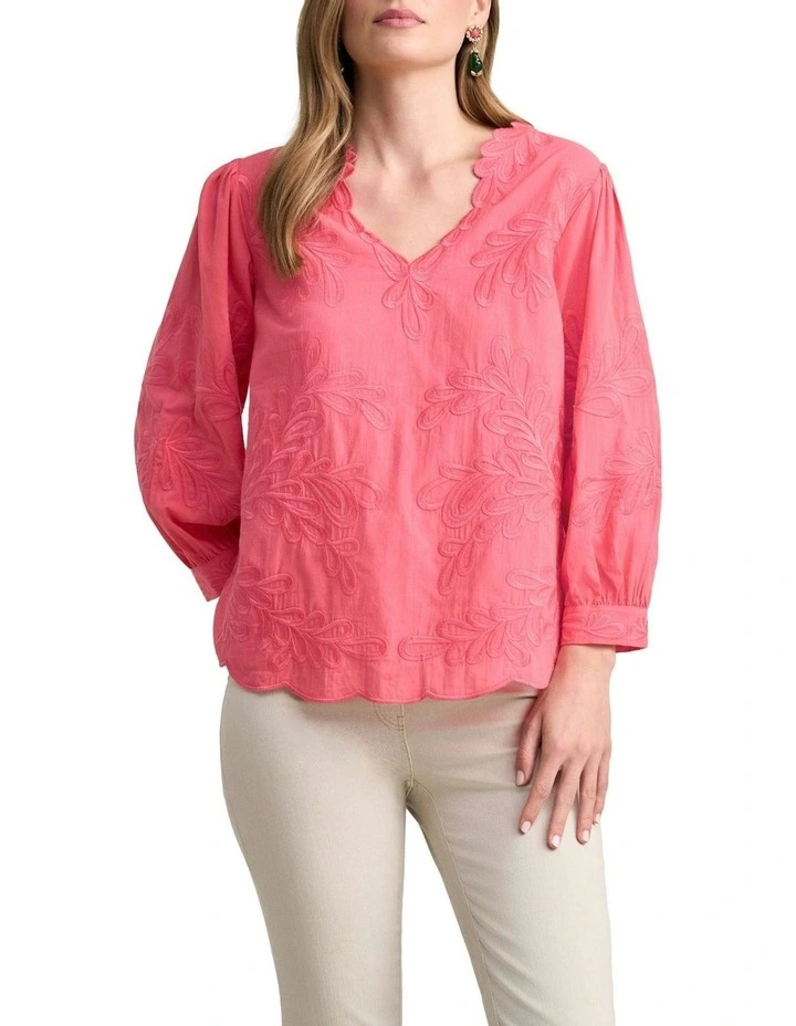 Embroidered Cotton Blouse in Camellia Rose image 1