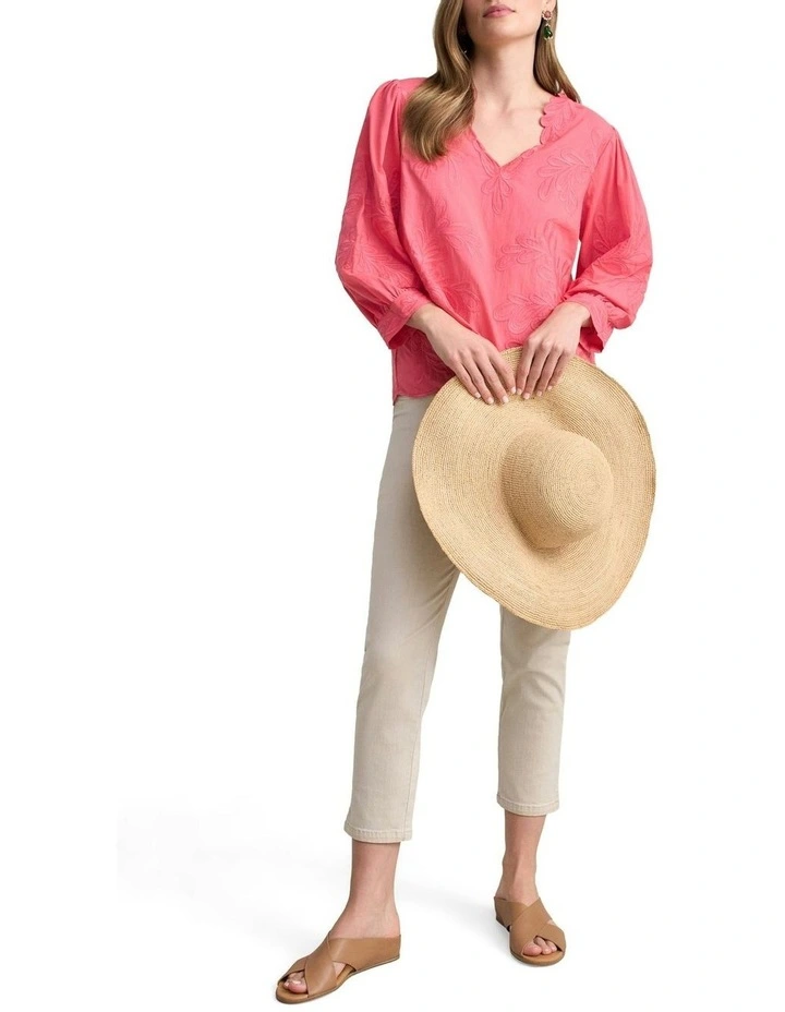 Embroidered Cotton Blouse in Camellia Rose image 2