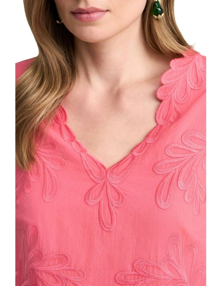 Embroidered Cotton Blouse in Camellia Rose image 3