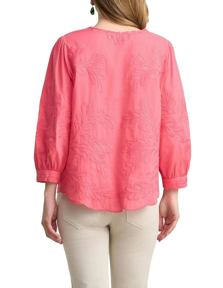 Embroidered Cotton Blouse in Camellia Rose image 4