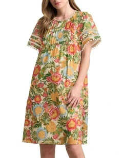Clipped Cotton Dress in Tropical Print