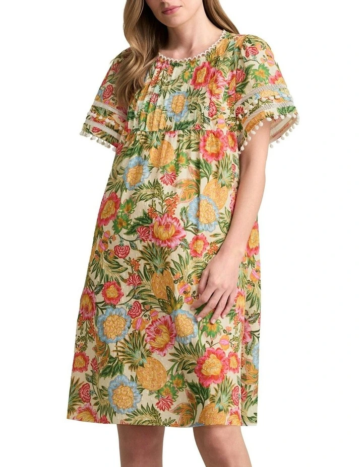 Clipped Cotton Dress in Tropical Print image 1