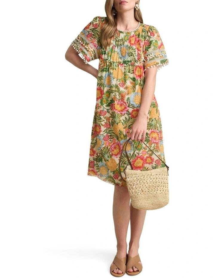 Clipped Cotton Dress in Tropical Print image 2