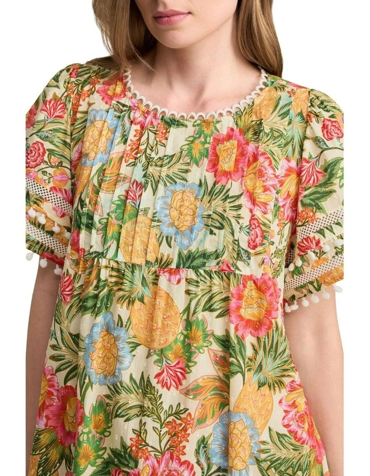 Clipped Cotton Dress in Tropical Print image 3