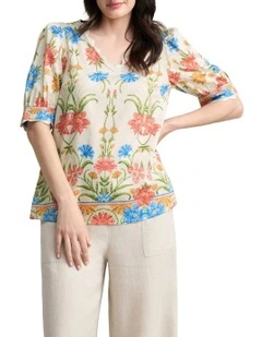 Scallop Detail Blouse in Paradise Print