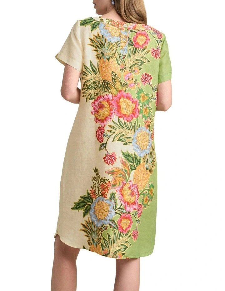 Printed French Linen Dress in Tropical Placement image 4