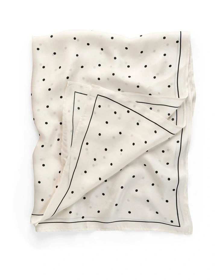 Fine Polka Dot Square Scarf in Cream & Black image 1