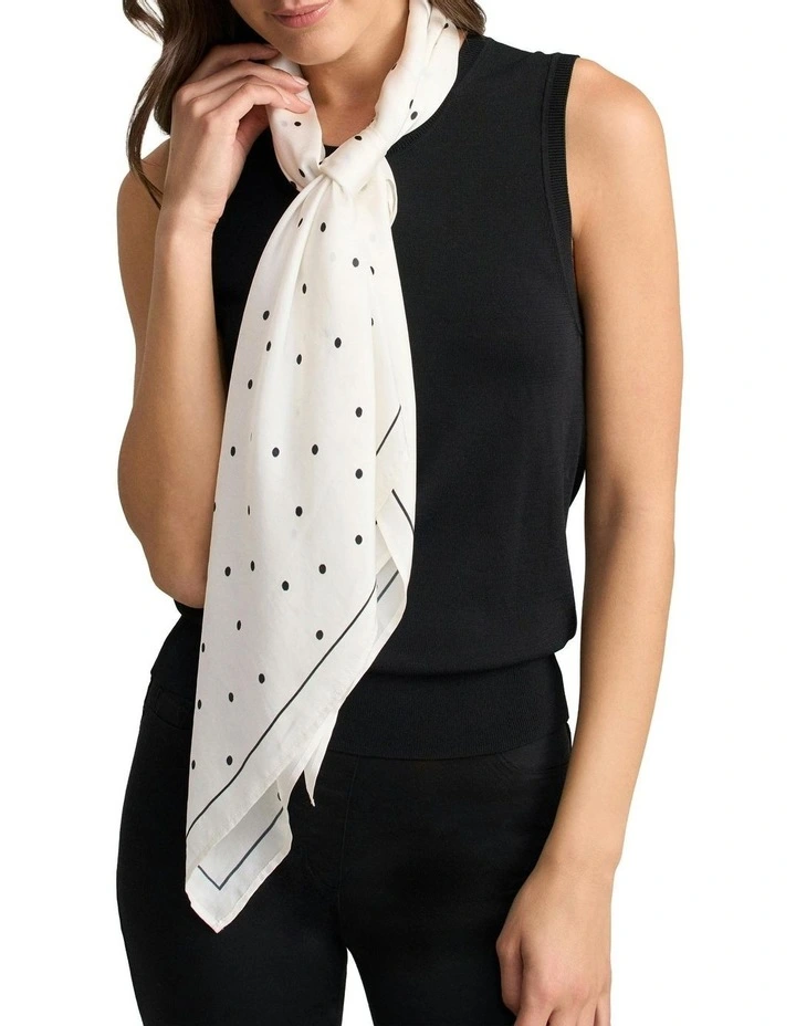 Fine Polka Dot Square Scarf in Cream & Black image 2