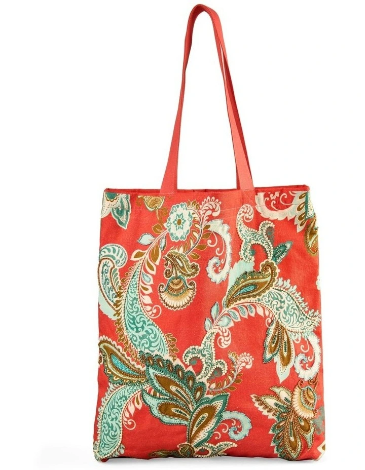 Beaded Canvas Tote Bag in Multicolour image 1