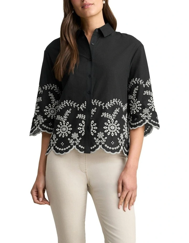 Cotton Broderie Shirt in Black image 1
