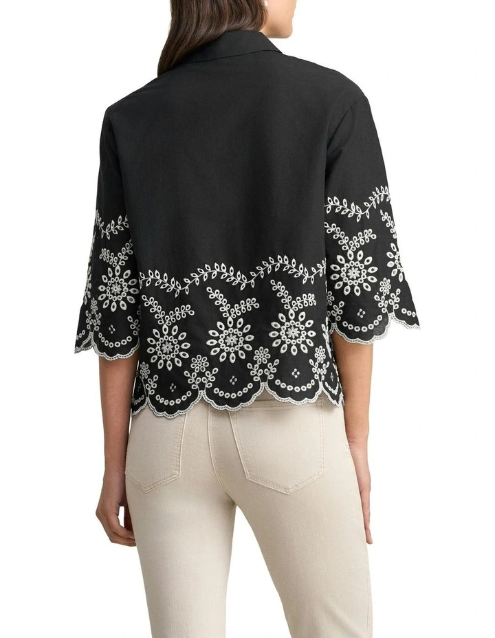 Cotton Broderie Shirt in Black image 2