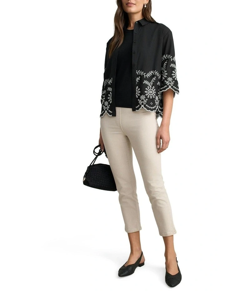 Cotton Broderie Shirt in Black image 3