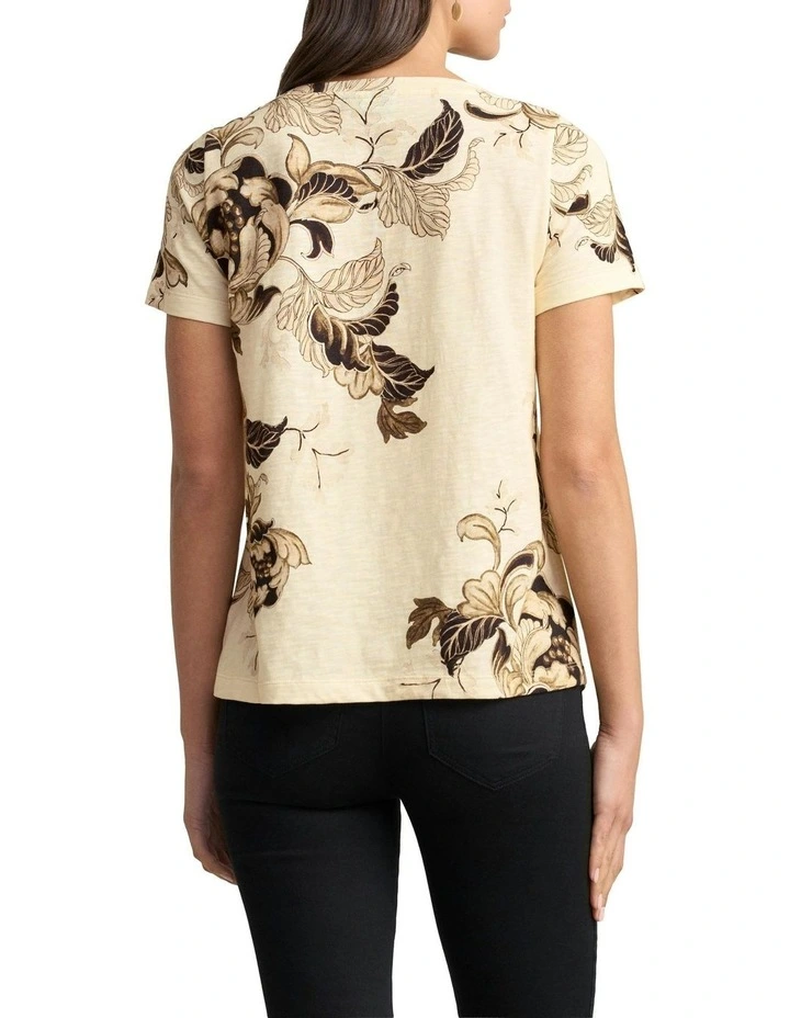 Organic Cotton Slub Foliage Print T-Shirt in Cream image 2
