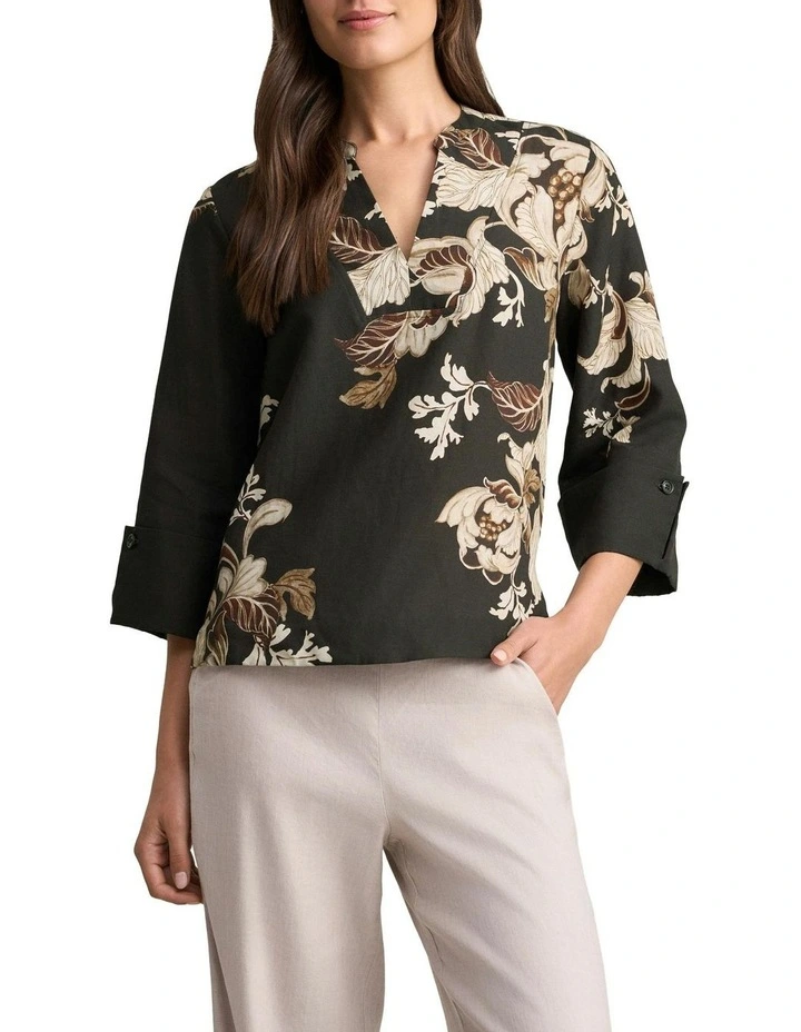 Relaxed Printed Blouse in Black image 1
