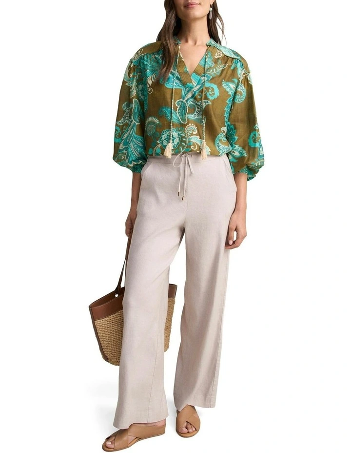 Statement Paisley Cotton Silk Blouse in Green image 3