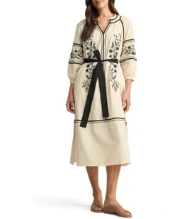 Cotton Kaftan Ecru Dress in Cream