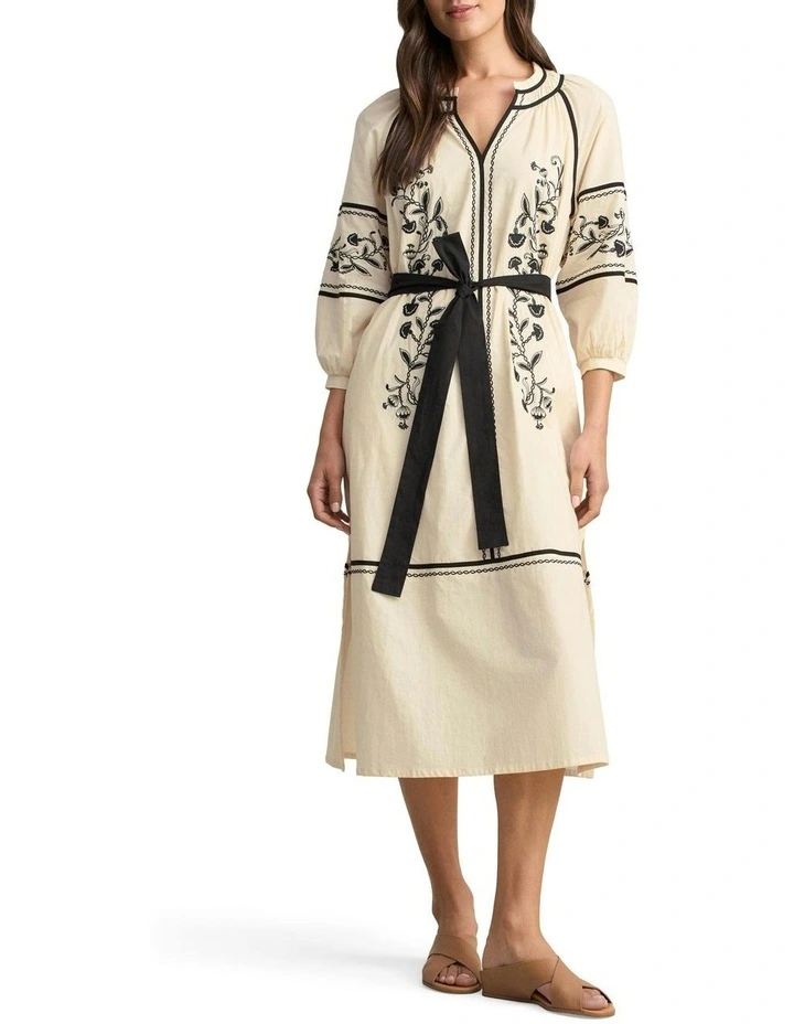 Cotton Kaftan Ecru Dress in Cream image 1