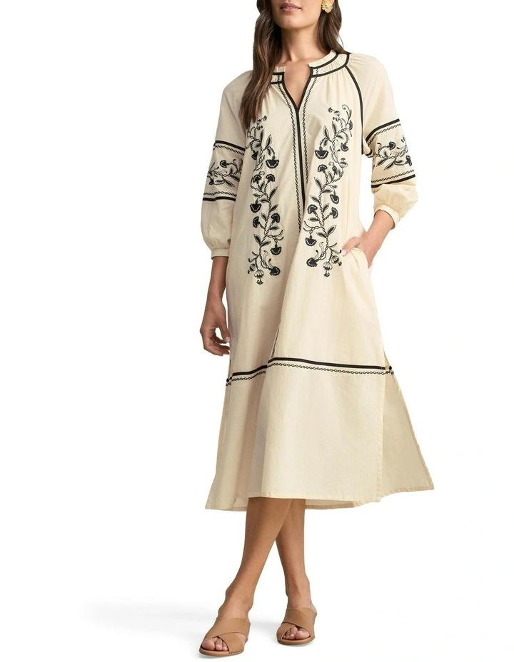 Cotton Kaftan Ecru Dress in Cream image 3