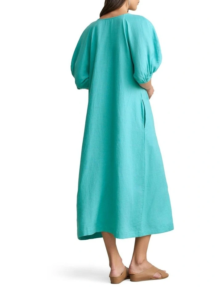 Raglan Sleeve Linen Dress in Aqua Blue image 2