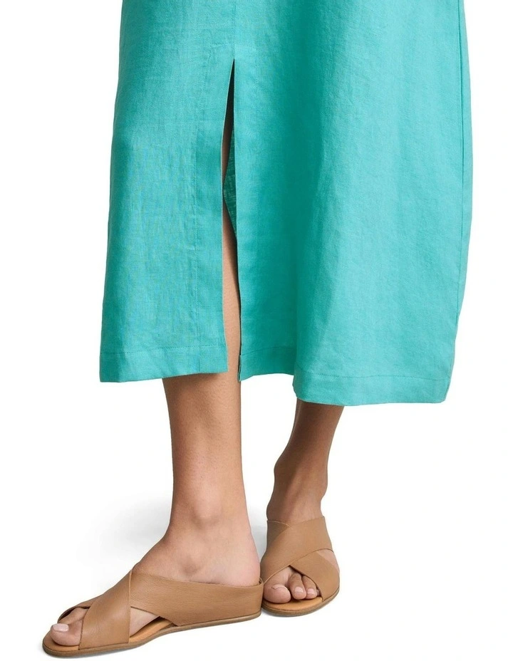 Raglan Sleeve Linen Dress in Aqua Blue image 4
