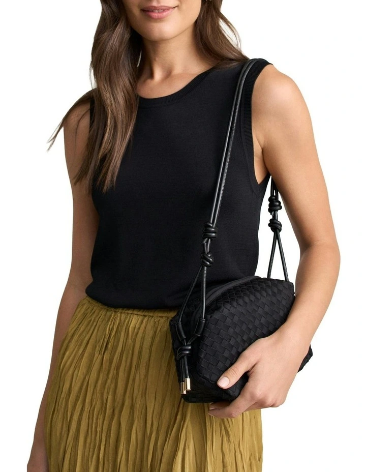 Woven Crossbody Bag in Black image 2
