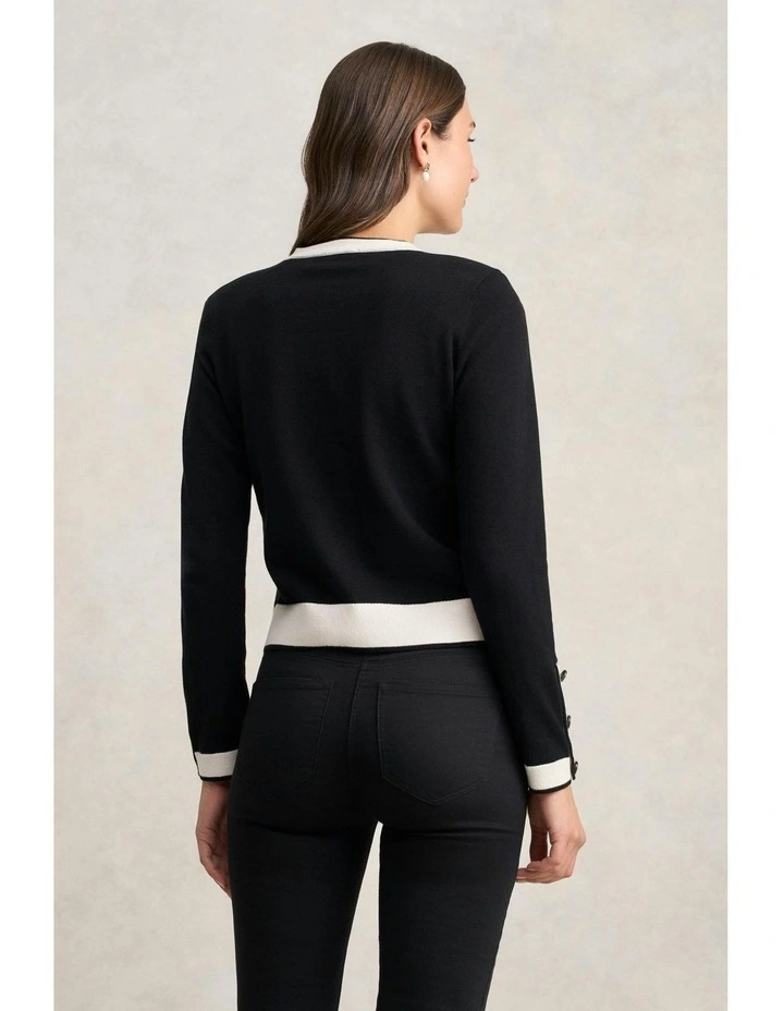 Cotton Cardigan in Black image 4