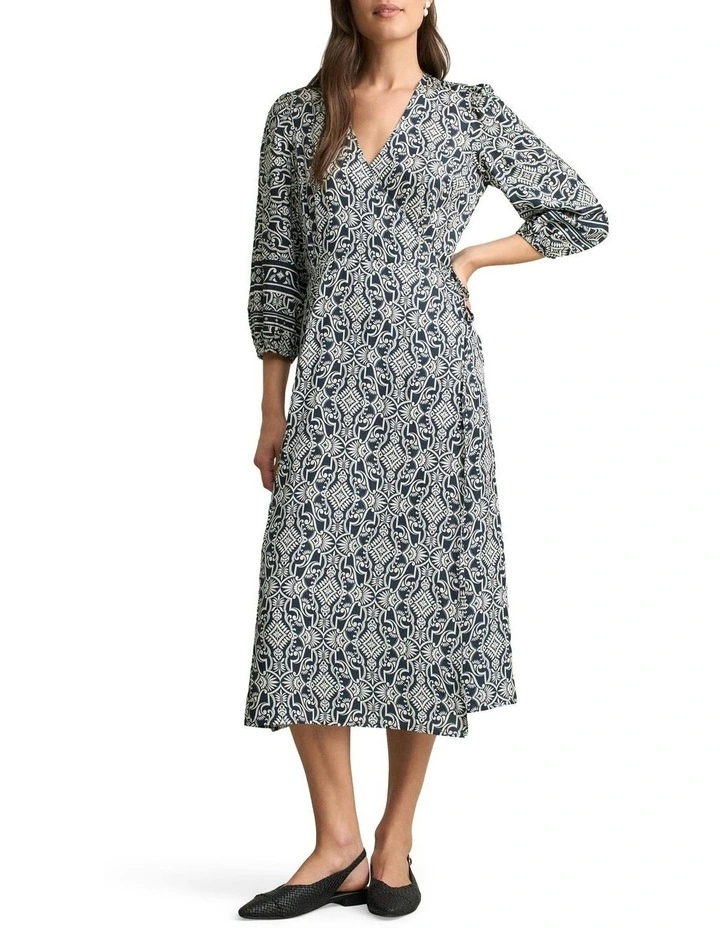 Two Tone Printed Wrap Dress in Multi image 1