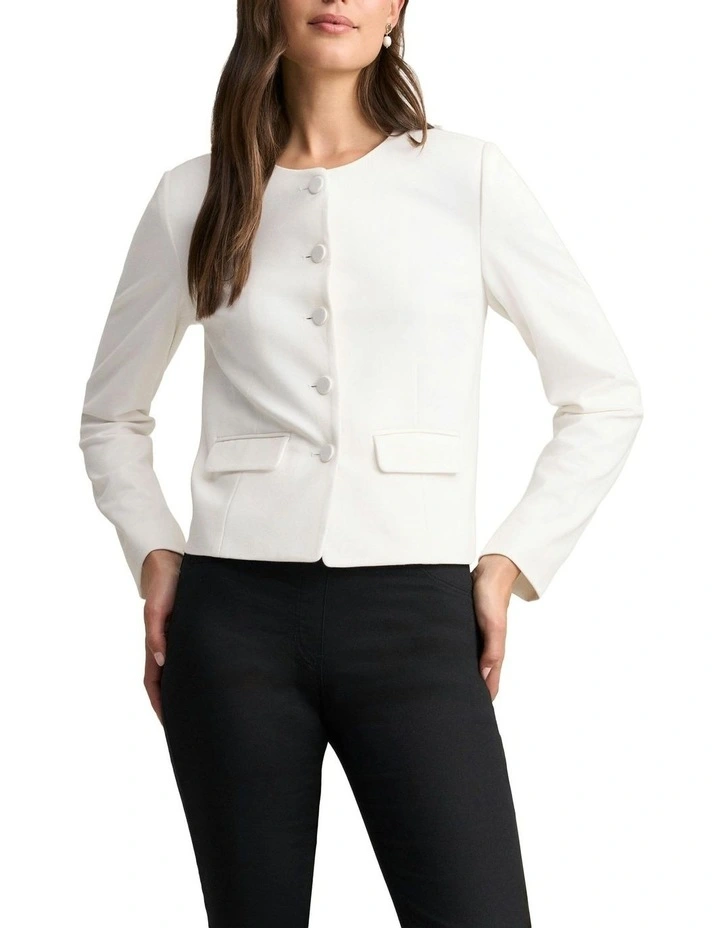 Collarless Ponte Jacket in Cream image 1