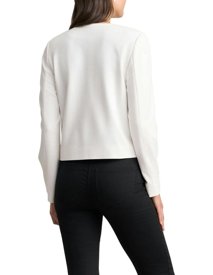Collarless Ponte Jacket in Cream image 2