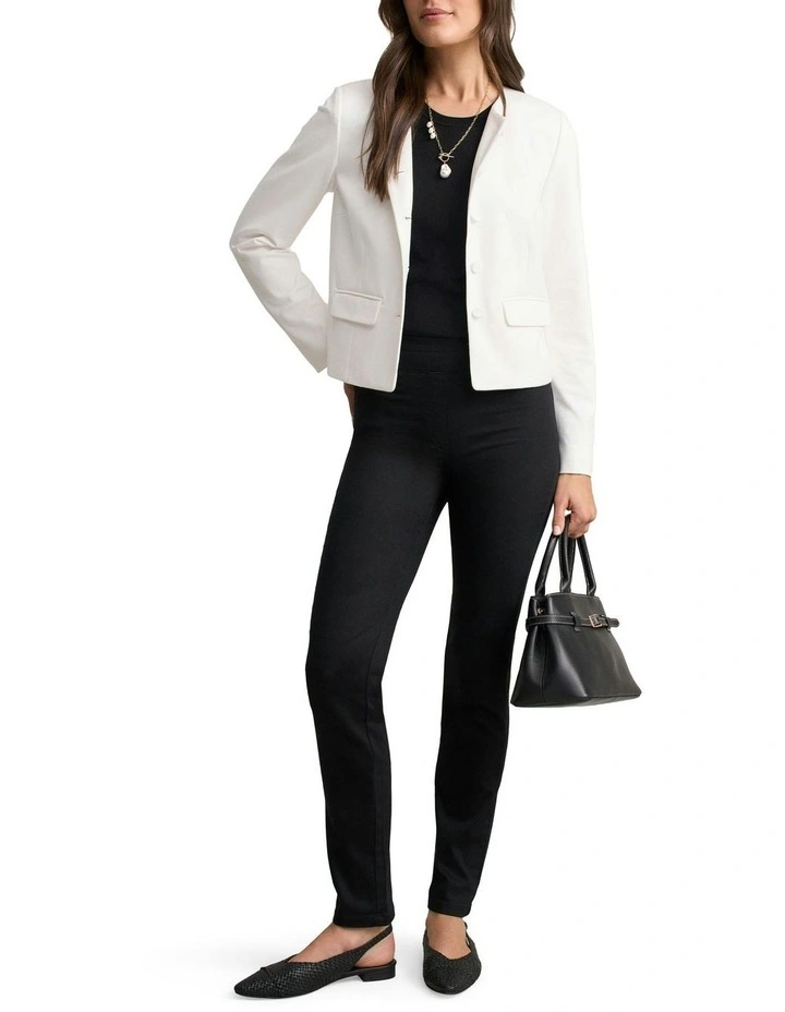 Collarless Ponte Jacket in Cream image 3