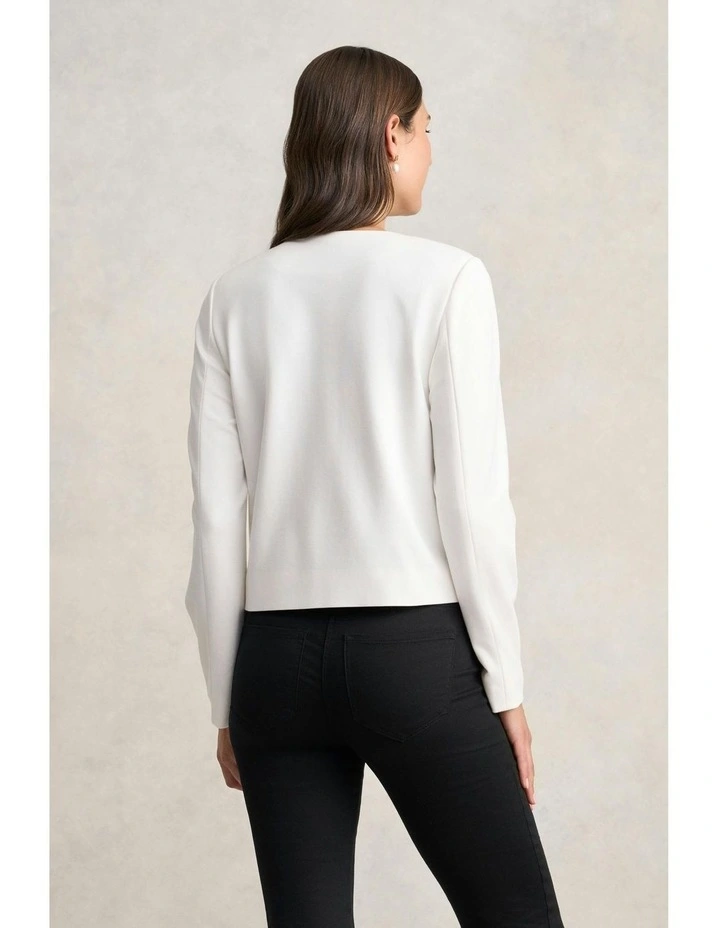 Collarless Ponte Jacket in Cream image 4