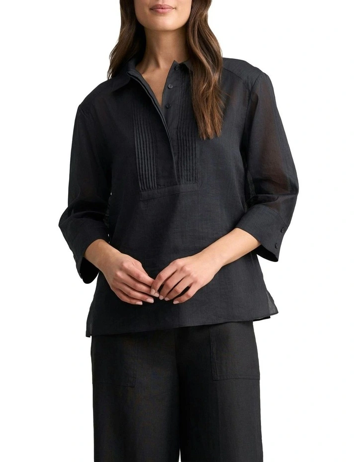 Ramie Cotton Shirt in Black image 1