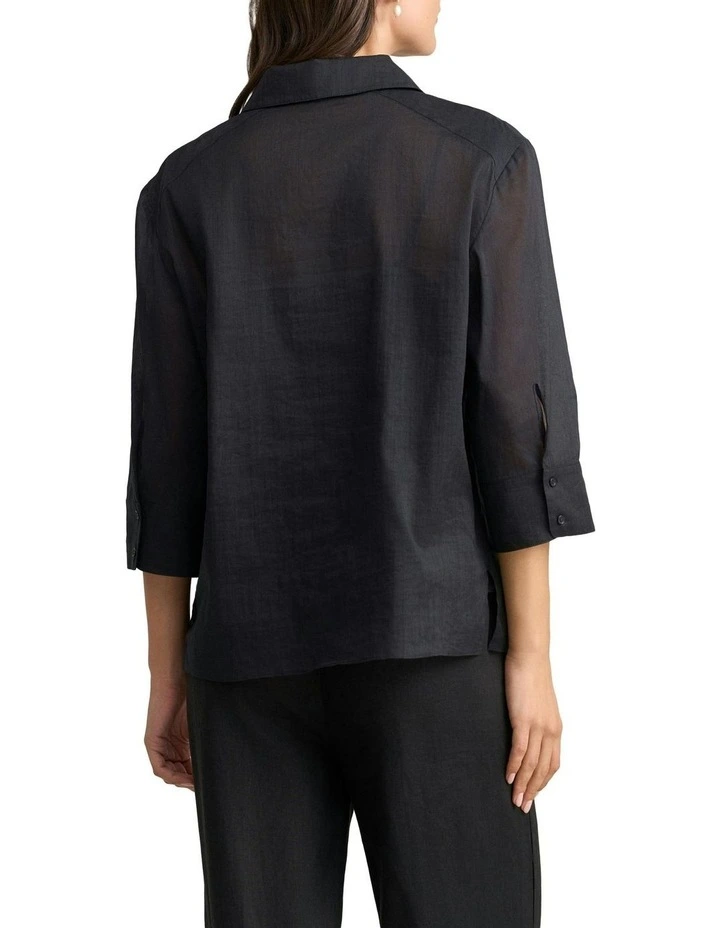 Ramie Cotton Shirt in Black image 2