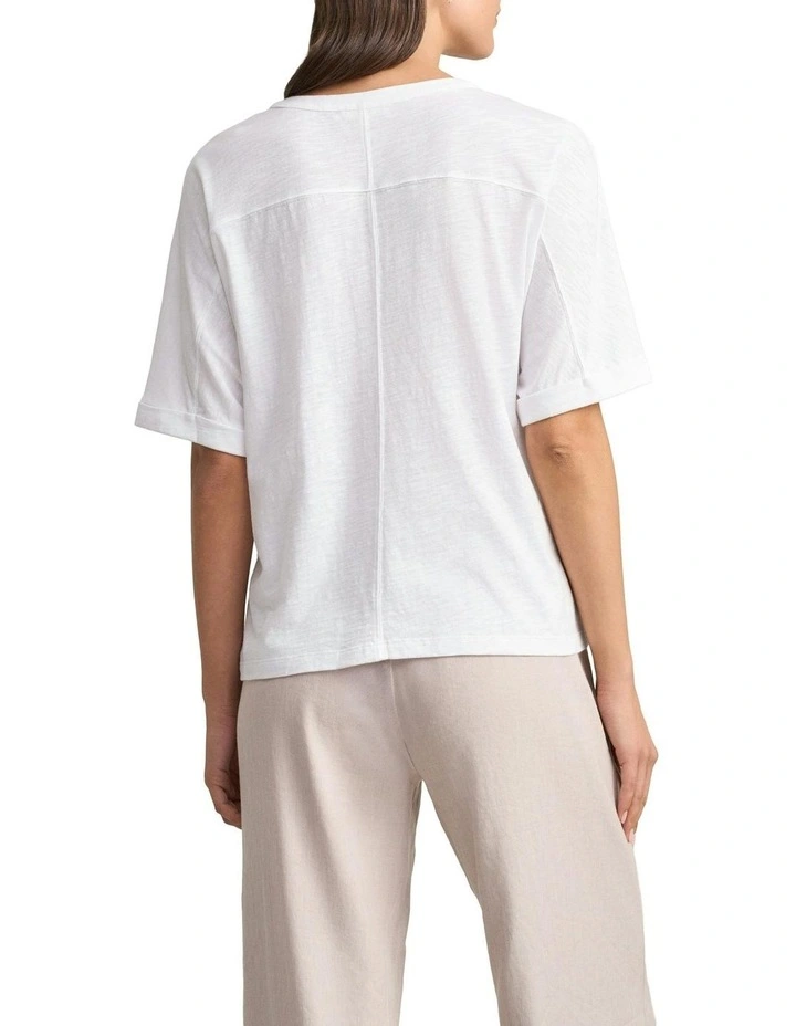 Notch Neck Half Sleeve T-shirt in White image 2