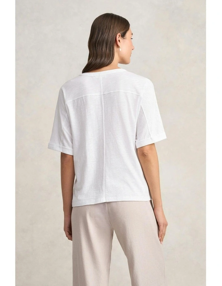 Notch Neck Half Sleeve T-shirt in White image 4