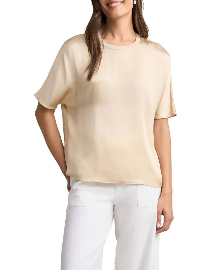 Short Sleeve Viscose Top in Champagne image 1