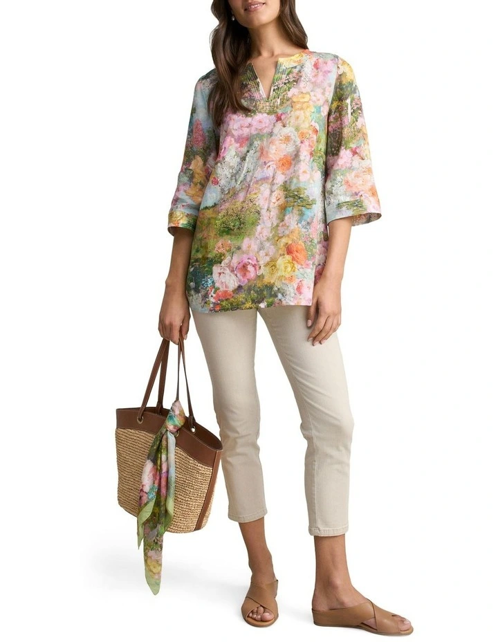 Printed Linen Tunic in Multi image 3