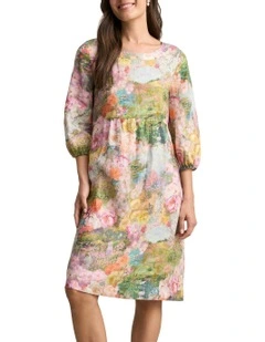 Printed Linen Dress in Multi