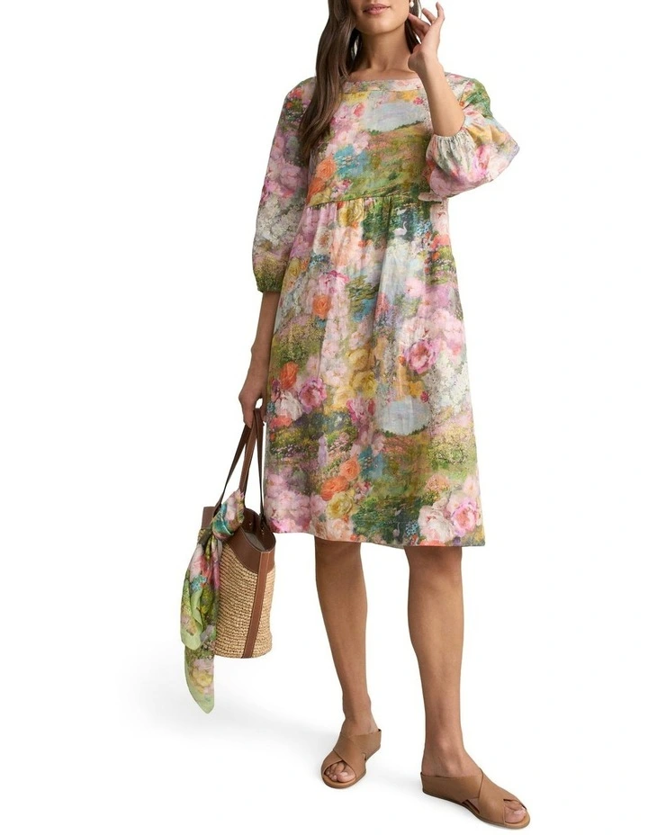 Printed Linen Dress in Multi image 3