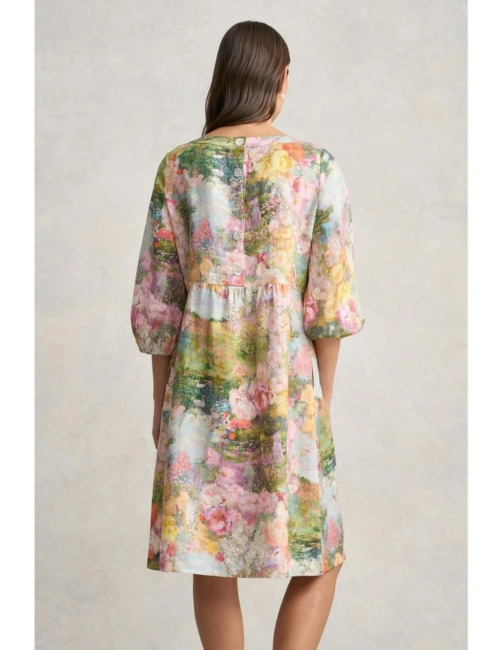Printed Linen Dress in Multi image 4
