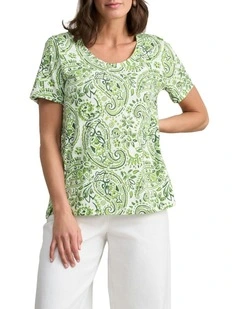 Paisley Print Organic Cotton Slub T-shirt in Green