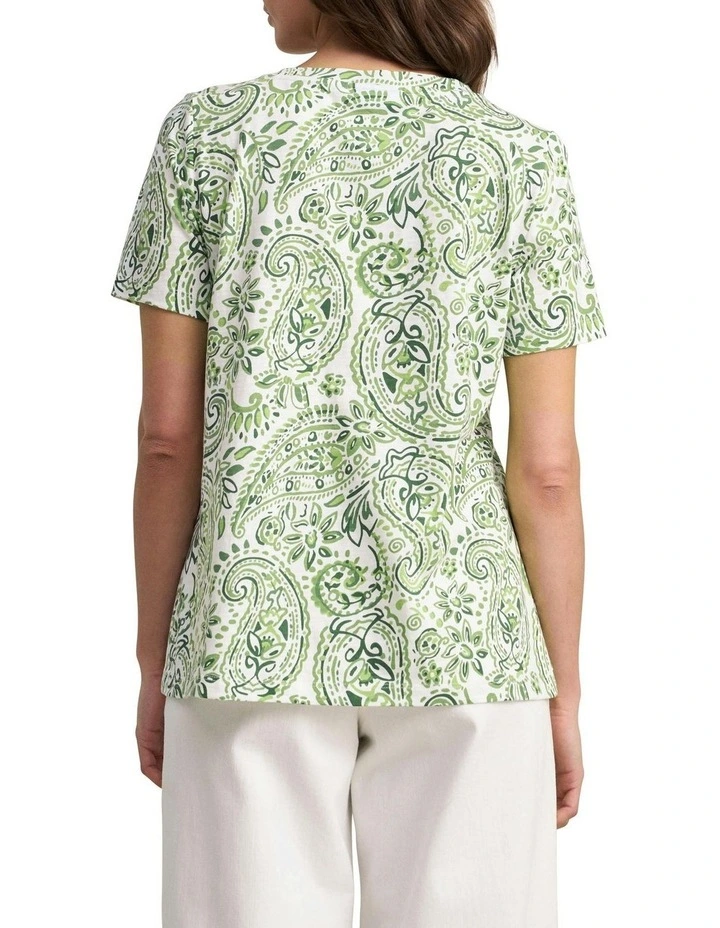 Paisley Print Organic Cotton Slub T-shirt in Green image 2